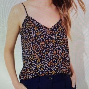 LOFT Navy Floral Ruffle Trim Cami Top